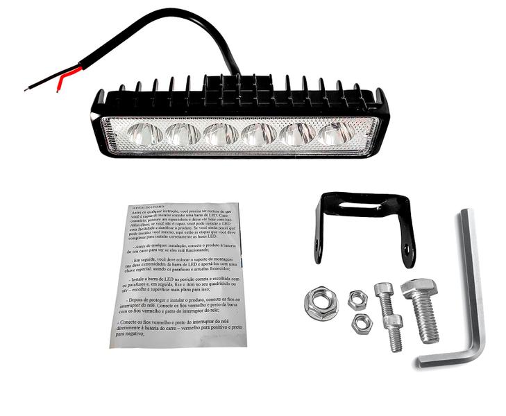 Imagem de Kit 5 Farol Milha 6 Leds 18w 12v/24v Retangular Universal Caminhão Carro Suv Trator Moto Onibus Off Road Trilha 6000k