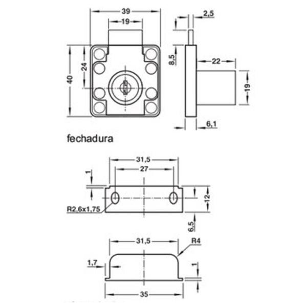 Imagem de Kit 5 Fechadura Para Gaveta 22Mm Niquelada Hafele