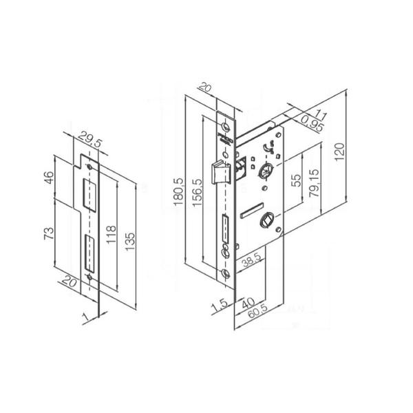 Imagem de Kit 5 fechaduras pado 414 escovada 40mm - 3 exter. + 2 banh.