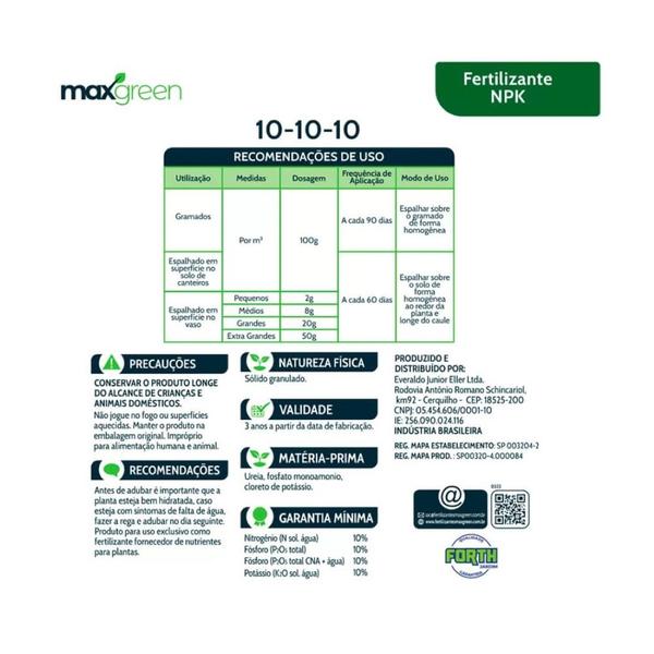 Imagem de Kit 5 Fertilizante Forth Maxgreen 10-10-10 para Jardim 1kg