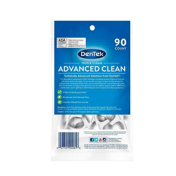 Imagem de Kit 5 Fio Dental Dentek Floss Picks Triple Clean Advanced com 90 unidades