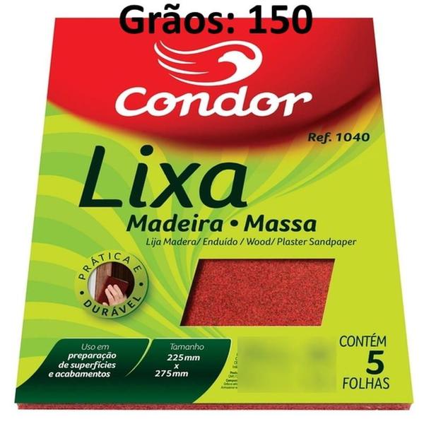 Imagem de Kit 5 Folhas Lixa para Madeira e Massa Condor - ref.1040