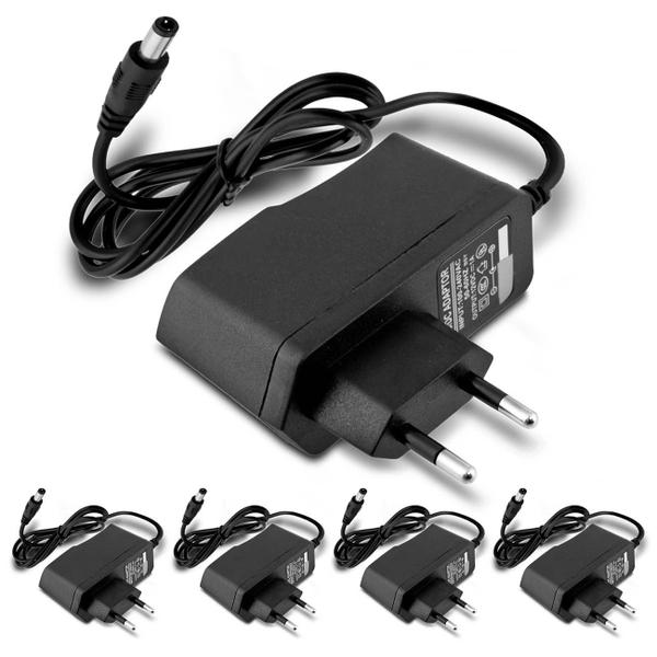 Imagem de Kit 5 Fontes Alimentação Estabilizada CFTV 1A 12W 12V Plug P4 Entrada Bivolt 110V 220V Preto