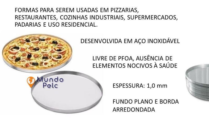 Imagem de Kit 5 Formas de pizza 30 cm em aço inox com borda assadeira alta qualidade