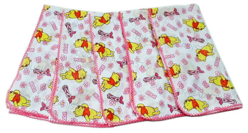 Imagem de Kit 5 Fralda De Pano Ursinho Pooh 70x70cm Com Croche