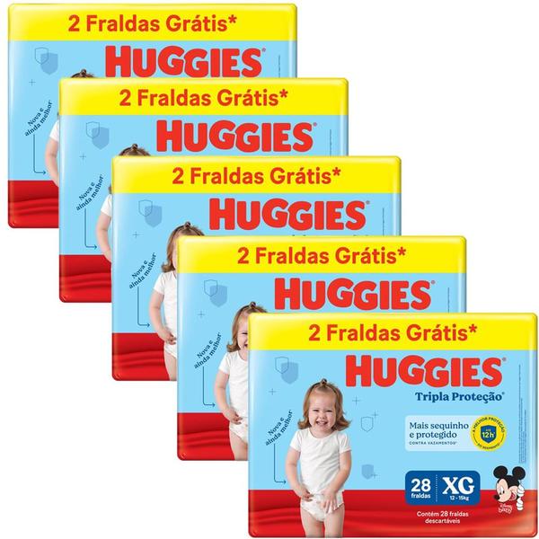 Imagem de Kit 5 Fraldas Huggies Tripla Proteção Meguinha XG - 140 Tiras