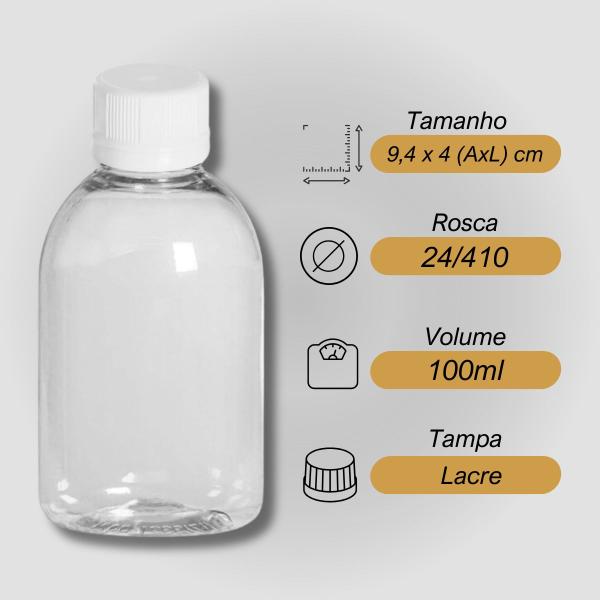 Imagem de Kit 5 Frasco Plástico Pet Cristal 100ml + Tampa Lacre R24