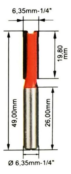 Imagem de Kit 5 Fresa Reta 1/4 Haste 1/4 Corte Duplo Metal Duro Tupia