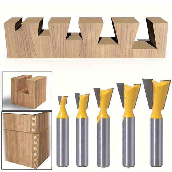 Imagem de Kit 5 Fresas Rabo De Andorinha Haste 8Mm Dovetail Para Tupia