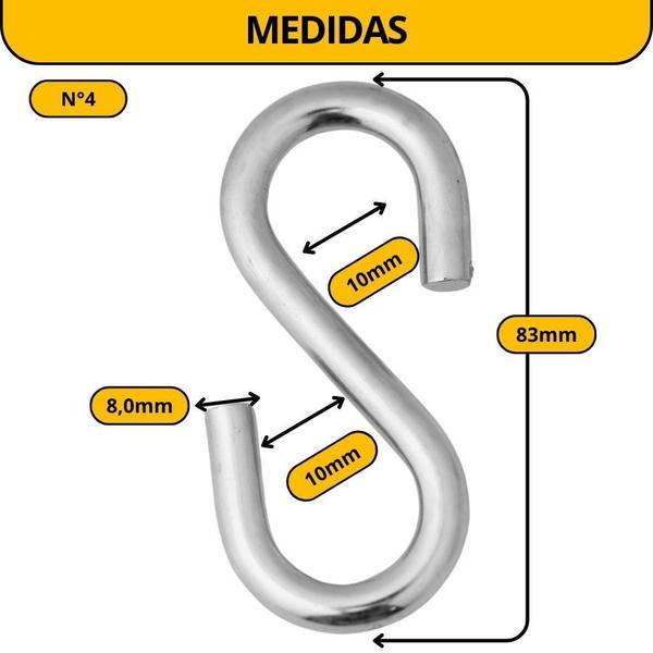 Imagem de Kit 5 Gancho Tipo S Suporte Cabide Aço Multiuso Cozinha Organizador Saco Pancada N4