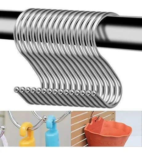 Imagem de Kit 5 Ganchos Tipo S Inox Utensílios Barra Suporte Cozinha