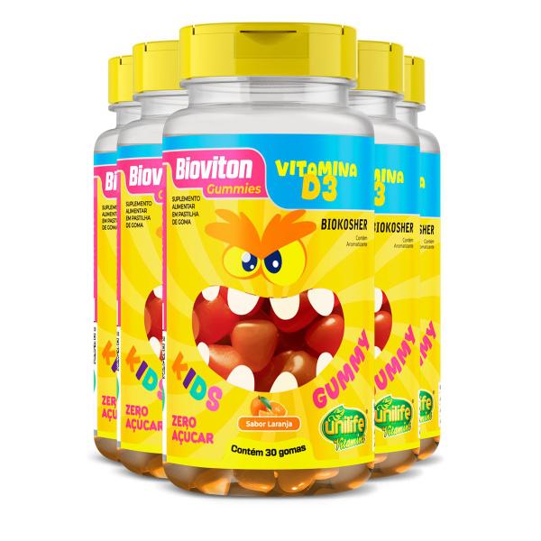 Imagem de Kit 5 Gummy Kids Vitamina D3 Unilife 30 gomas Laranja