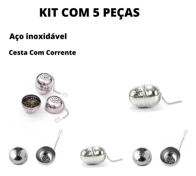 Imagem de Kit  5 Infusor De Chá Coador Aço Inox Capsula Xícara Esfera