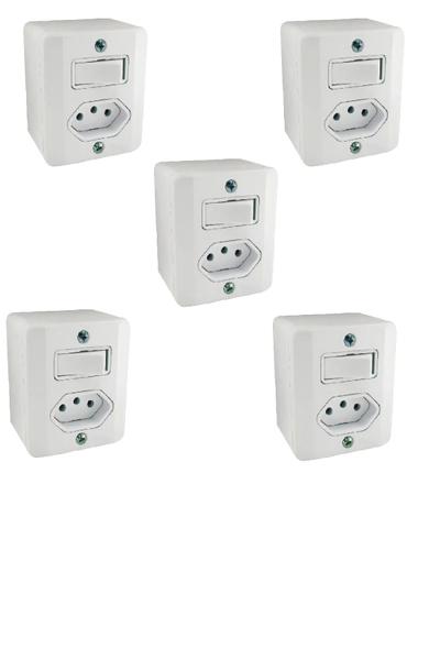 Kit 5 Interruptor 1 Tecla Simples + Tomada Sistema X Sobrepor 2P+T 10A - Radial Imagem de Kit 5 Interruptor 1 Tecla Simples + Tomada Sistema X Sobrepor 2P+T 10A