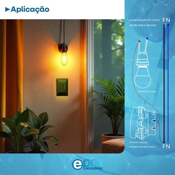 Imagem de Kit 5 Interruptor Simples 1 Tecla 10A Com Espelho Black Linha Dubai Bivolt 127v e 250v