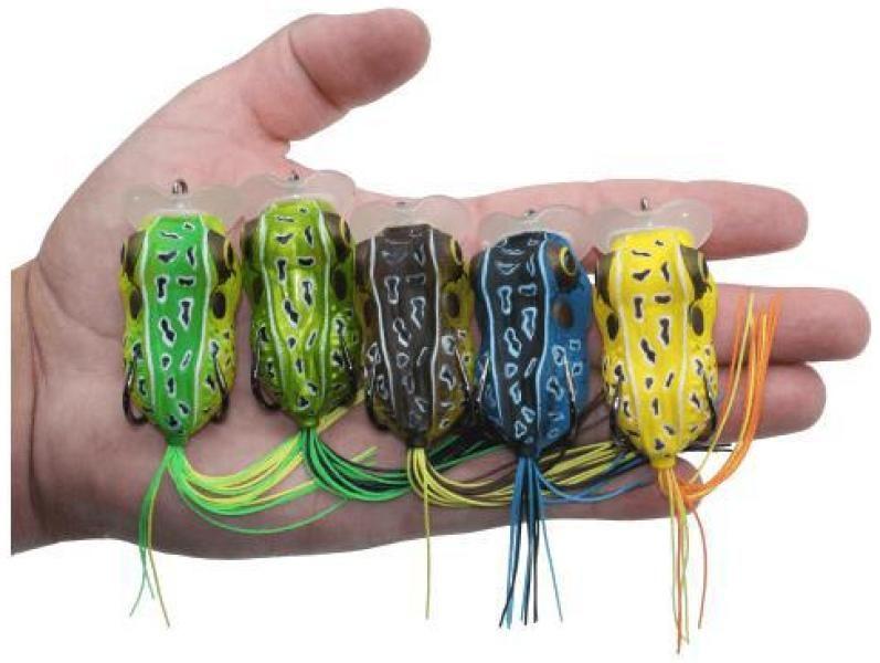 Imagem de Kit 5 Isca Artificial Pesca Frog Sapo Anti Enrosco + Estojo