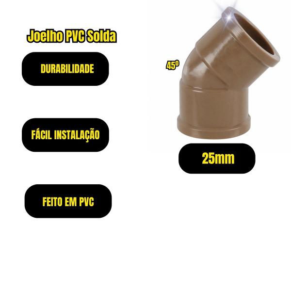 Imagem de Kit 5 Joelho PVC Soldável de 25mmx3/4 de 45º Conexões