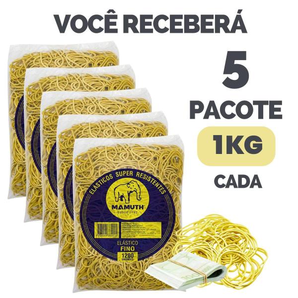 Imagem de Kit 5 Kg Elástico Latex Amarelo Para Dinheiro Escritório Liguinha