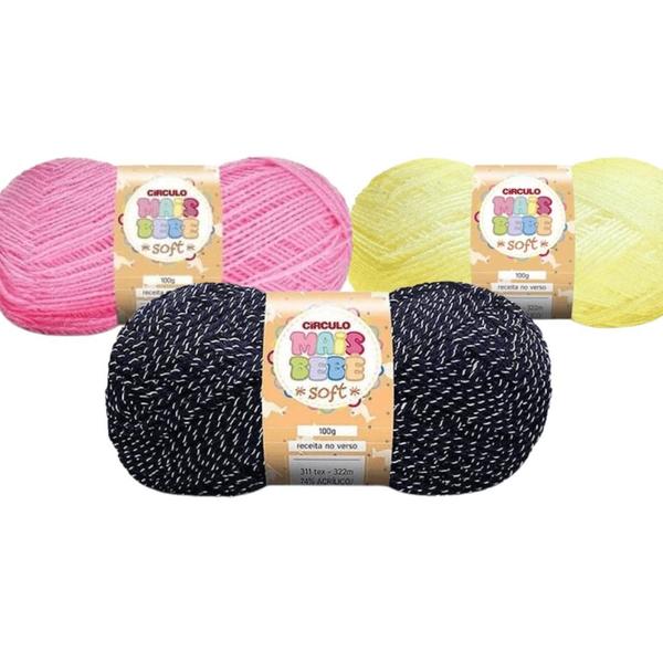 Imagem de Kit 5 Lã Fio Mais Bebe Soft Circulo - 500m/100g