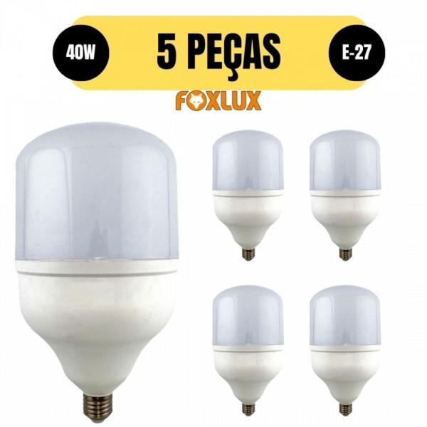 Kit 5 lampada 40w 6500k bivolt e27 alta potencia foxlux - FOXLUX LED Imagem de Kit 5 lampada 40w 6500k bivolt e27 alta potencia foxlux