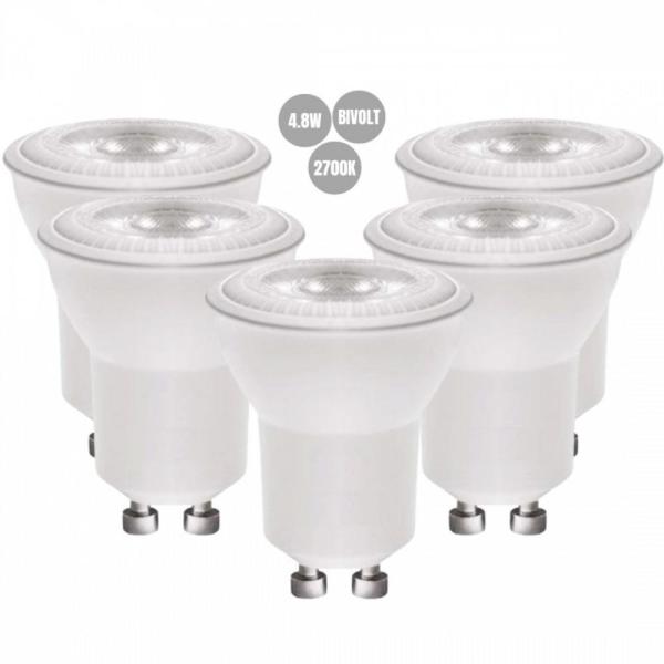 Imagem de Kit 5 lampada dicroica mr16 led 4,8w biv gu10 2700k galaxy