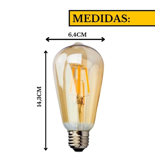 Imagem de Kit 5 Lâmpada Filamento Led Retrô ST64 4w Bivolt Vintage 2400K Amarelo Âmbar Edison Base E27