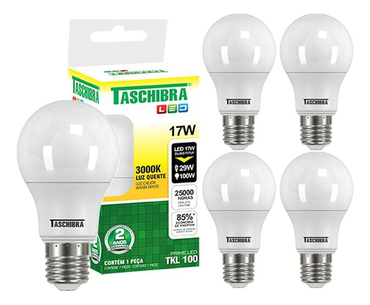 Imagem de Kit 5 Lâmpada Led 17w Luz Quente Amarela 3000k Taschibra