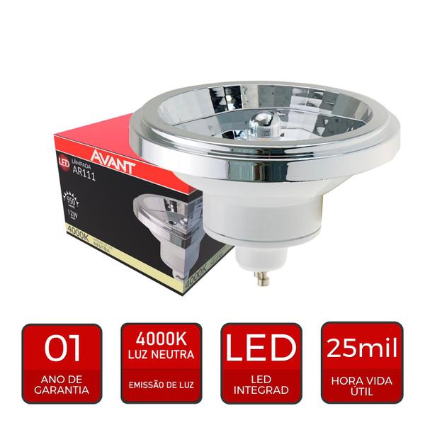 Imagem de Kit 5 Lampada Led AR111 12W Branco Neutro 4000K GU10 Foco 24