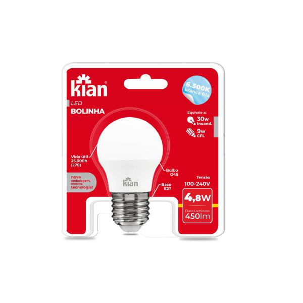 Imagem de Kit 5 Lâmpada Led Bolinha 4,8W 6500K Luz Fria Bivolt Kian