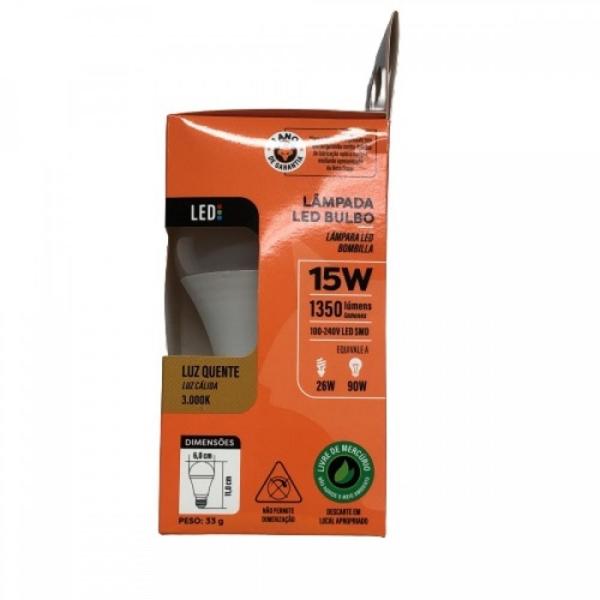 Imagem de Kit 5 lampada led bulbo a60 15w e27 3000k amarela bivolt foxlux