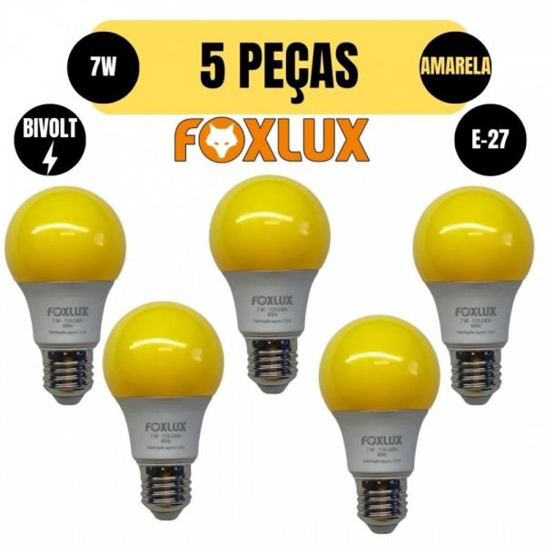 Imagem de Kit 5 lampada led bulbo a60 7w e-27 amarela bivolt foxlux