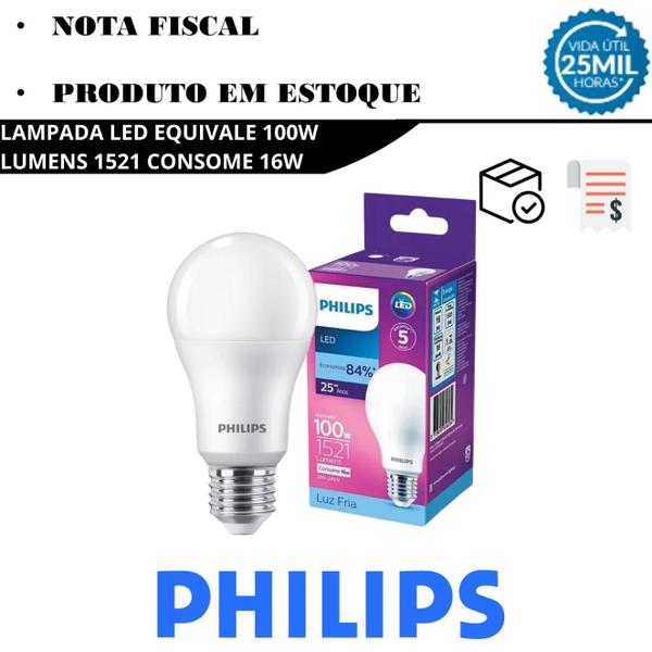 Imagem de Kit 5 Lampada Led Bulbo Philips 16w Branco Frio 6500K E27