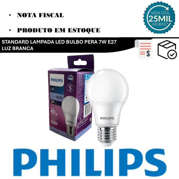 Imagem de Kit 5 Lampada Led Bulbo Philips 7w Branco Frio 6500K E27