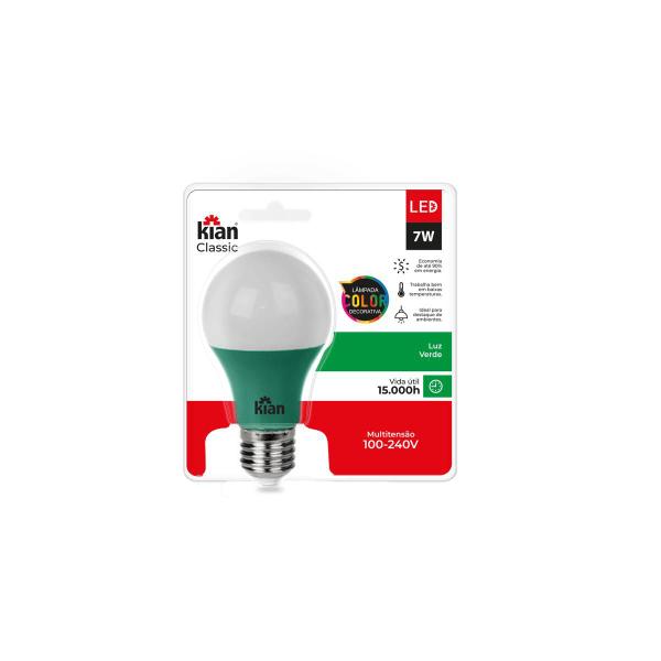 Imagem de Kit 5 Lâmpada Led Colorida Bulbo 7w Verde E27 Bivolt Kian