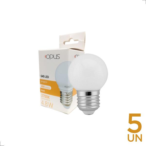 Kit 5 Lâmpada LED G45 Bolinha 4,8W - OPUS Imagem de Kit 5 Lâmpada LED G45 Bolinha 4,8W
