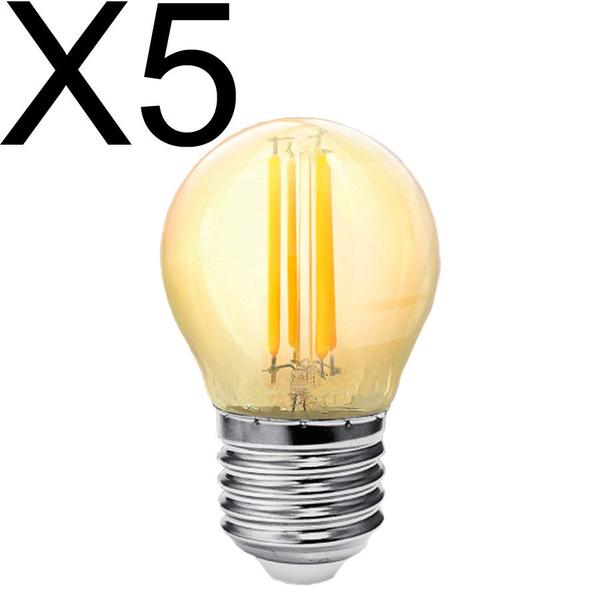 Imagem de Kit 5 lampada led retro filamento bolinha g45 4w 2200k ambar biv e27 galaxy