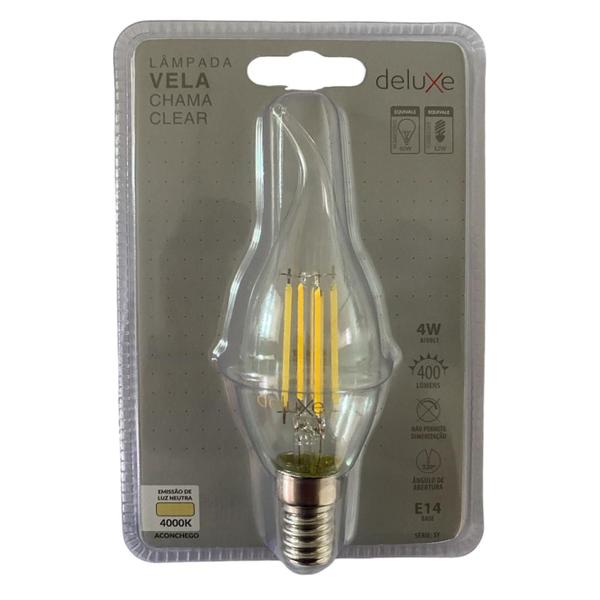 Imagem de Kit 5 Lampada Led Vela Chama Clear 4w Branco Neutro 4000k E14