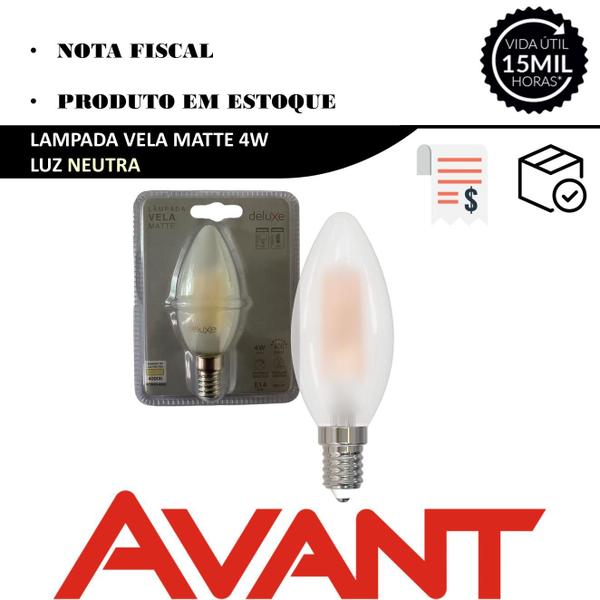 Imagem de Kit 5 Lampada Led Vela Matte Filamento 4w Branco Neutro 4000k E14