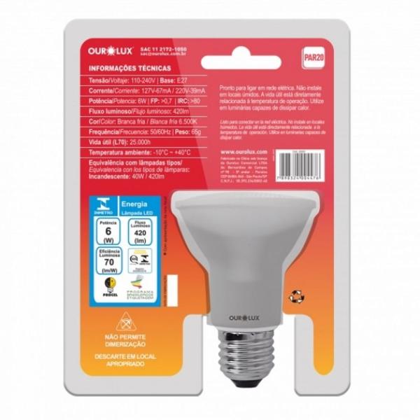 Imagem de Kit 5 lampada par 20 led 6w e27 6500k ip65 bivolt ourolux