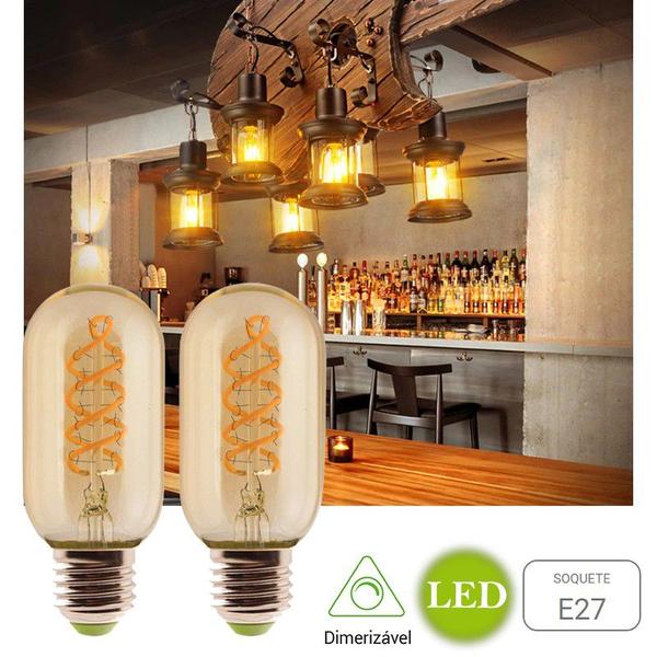 Kit 5 Lâmpada Retrô Led T45 Spiral 4w Dimerizável 110v - GMH Imagem de Kit 5 Lâmpada Retrô Led T45 Spiral 4w Dimerizável 110v