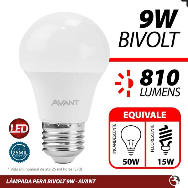 Imagem de KIT 5 Lâmpadas de LED Luz Alta Potência Branca 6500k Casa 9W Bivolt Modelo Pera AVANT