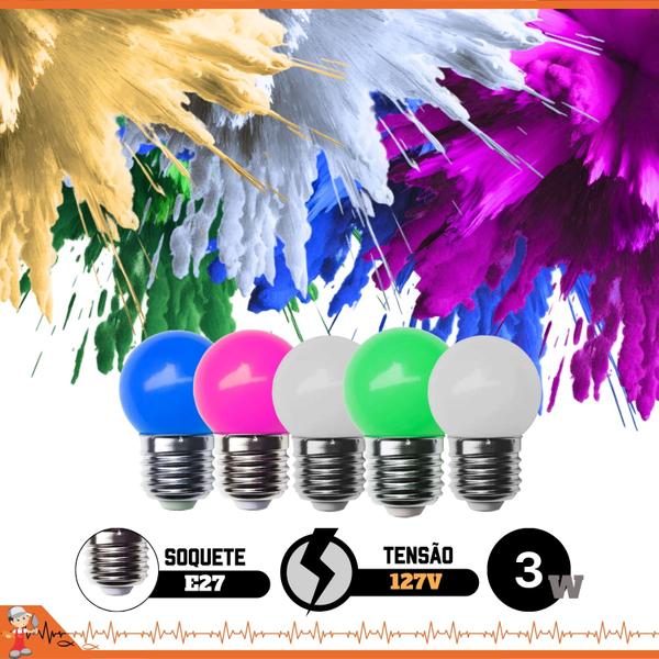 Imagem de Kit 5 Lâmpadas Led 3W Bolinha Decorativa 127V E Soquete E27