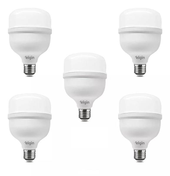 Imagem de Kit 5 Lâmpadas Led Super Bulbo 40w Alta Potência Bivolt Branco Frio Elgin