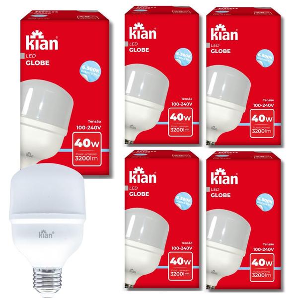 Imagem de Kit 5 Lâmpadas Led super Globe Branca 40w 6500k Bivolt Kian