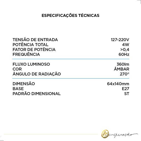 Kit 5 Lâmpadas Pera Retrô Vintage Ambar Filamento Led 4w Lm558 - LUMINATTI Imagem de Kit 5 Lâmpadas Pera Retrô Vintage Ambar Filamento Led 4w Lm558