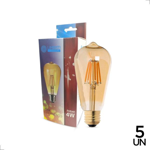 Kit 5 Lâmpadas Pera Retrô Vintage Ambar Filamento Led 4w Lm558 - LUMINATTI Imagem de Kit 5 Lâmpadas Pera Retrô Vintage Ambar Filamento Led 4w Lm558