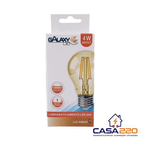 Imagem de Kit 5 Lâmpadas Retrô Filamento Galaxy LED A60 4W 2200K Luz Âmbar Bivolt