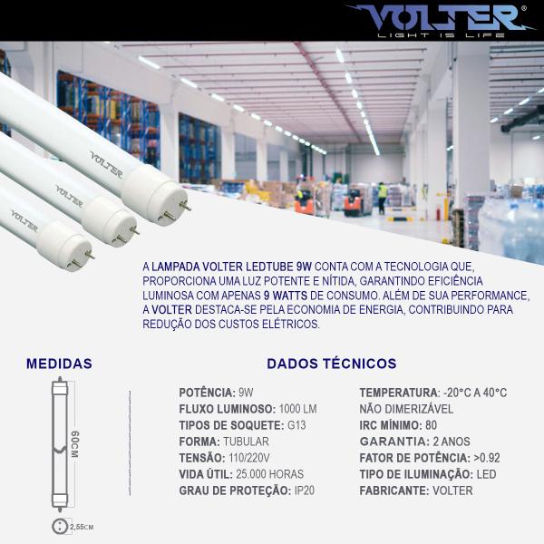 Imagem de Kit 5 Lâmpadas Volter Led Tubular T8 G13 9w Bivolt 6500k Branco Frio