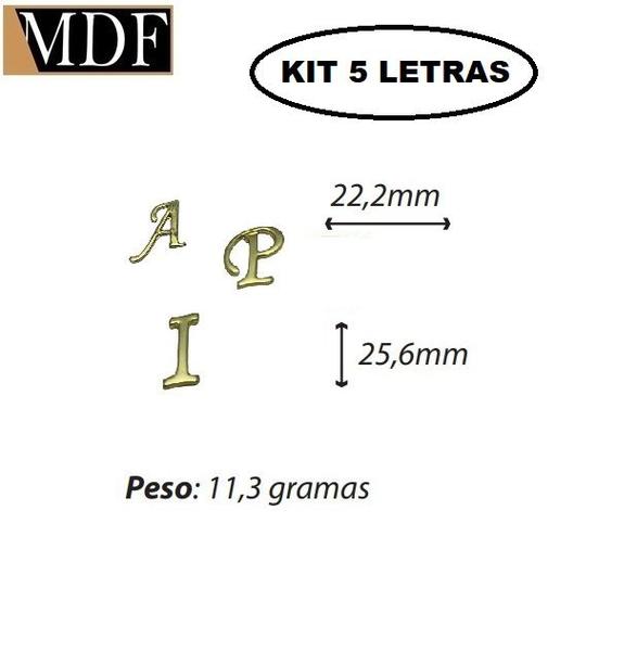 Imagem de Kit 5 Letras do Alfabeto Apliques 2,22 X 2,56cm  Zamac Dourado