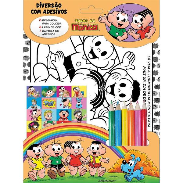 Imagem de Kit 5 Livros Turma da Mônica Coleção Diversão com Adesivos Desenhos Para Colorir, Lápia de Cor e Adesivos